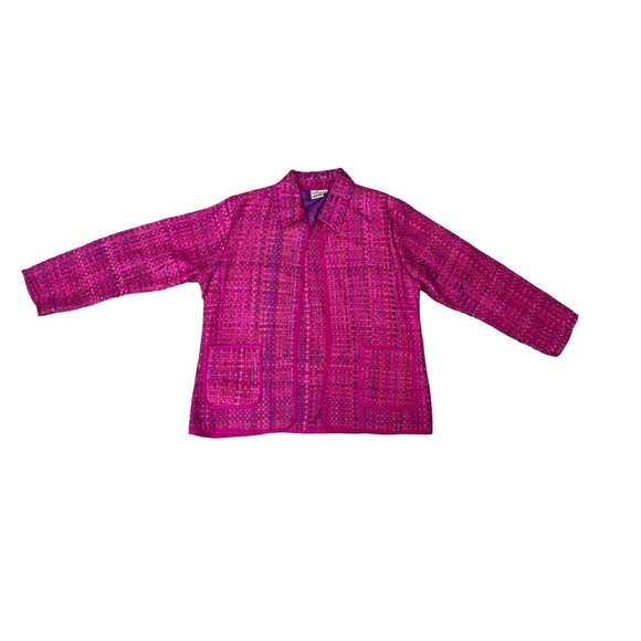VINTAGE PARSELY & SAGE WOMEN'S HOT PINK/PURPLE WOVEN SILK RIBBON JACKET SZ S - Picture 1 of 4